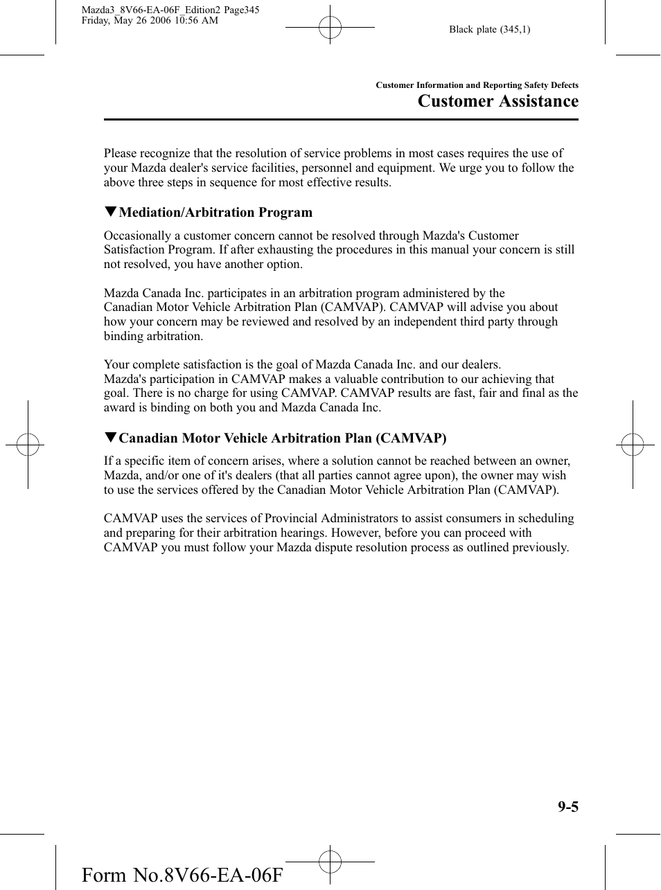 Customer assistance | Mazda 2007 3 4-DOOR User Manual | Page 346 / 459