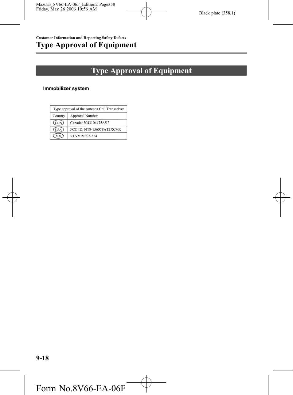 Type approval of equipment, Type approval of equipment -18 | Mazda 2007 3 4-DOOR User Manual | Page 359 / 459