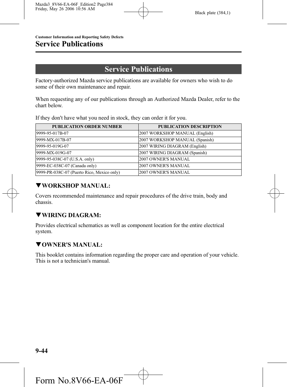 Service publications, Service publications -44 | Mazda 2007 3 4-DOOR User Manual | Page 385 / 459