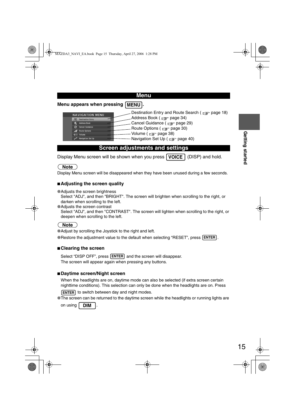 Menu screen adjustments and settings | Mazda 2007 3 4-DOOR User Manual | Page 418 / 459