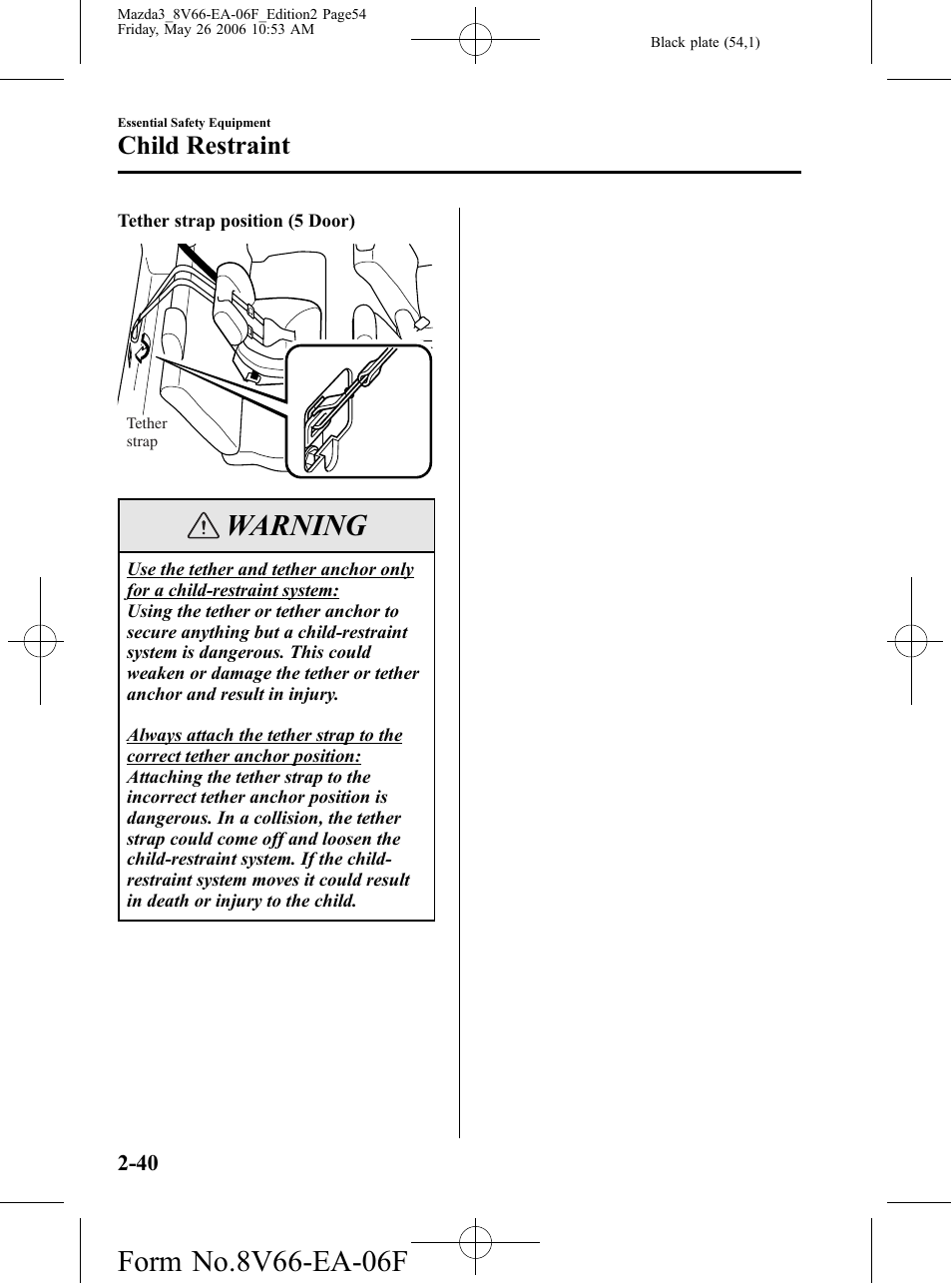 Warning, Child restraint | Mazda 2007 3 4-DOOR User Manual | Page 55 / 459