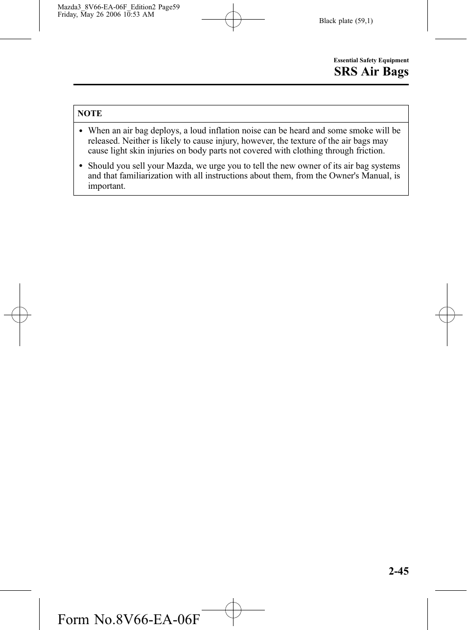 Srs air bags | Mazda 2007 3 4-DOOR User Manual | Page 60 / 459