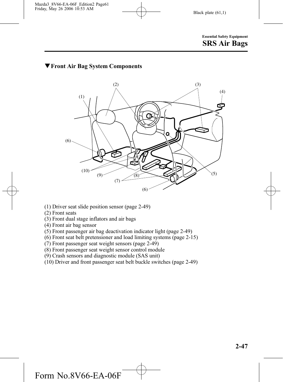 Srs air bags | Mazda 2007 3 4-DOOR User Manual | Page 62 / 459