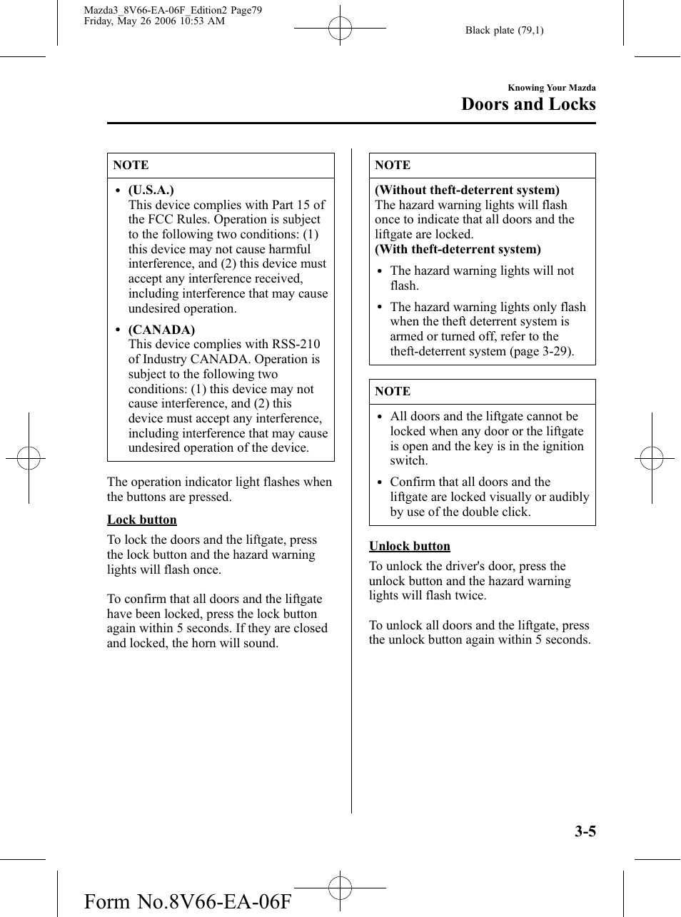 Doors and locks | Mazda 2007 3 4-DOOR User Manual | Page 80 / 459