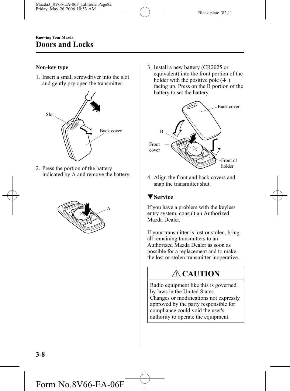 Caution, Doors and locks | Mazda 2007 3 4-DOOR User Manual | Page 83 / 459