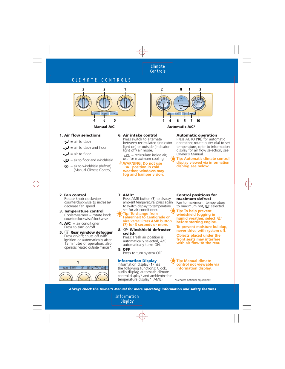 Climate controls information display | Mazda CX-7 User Manual | Page 11 / 15