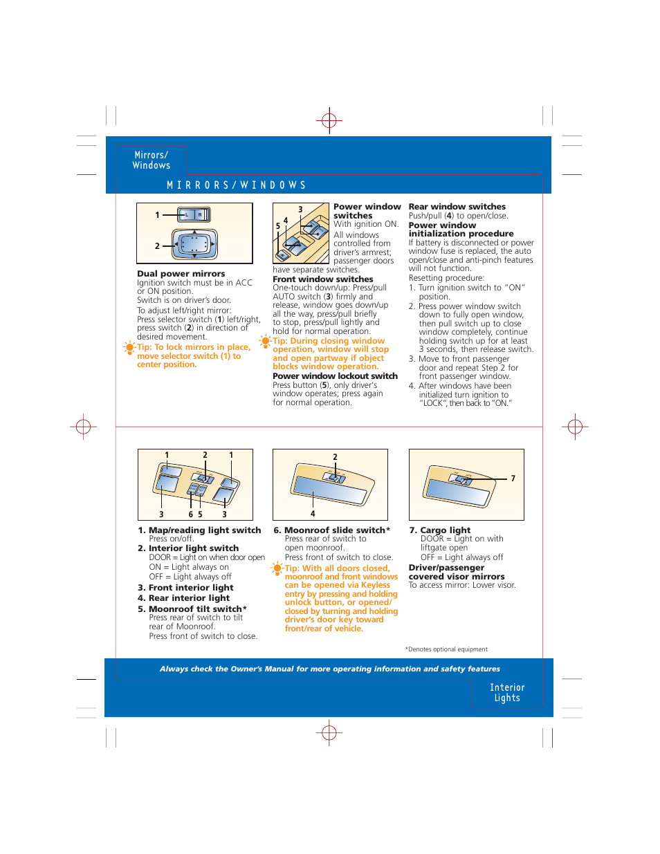 Mirrors/ windows interior lights | Mazda CX-7 User Manual | Page 8 / 15