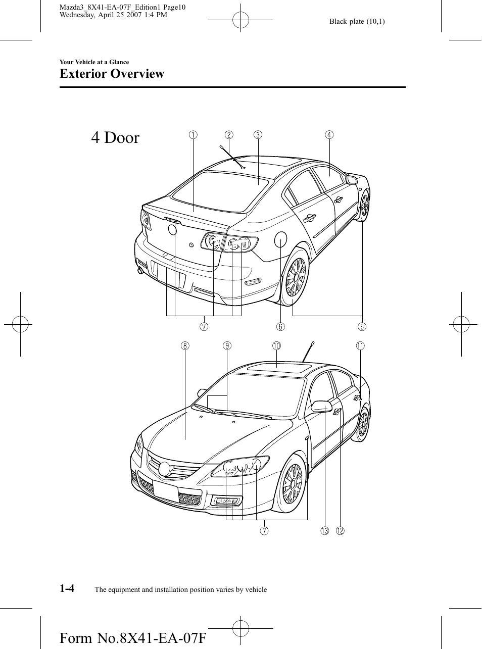 Exterior overview, 4 door | Mazda 2008 SPEED3 User Manual | Page 10 / 394
