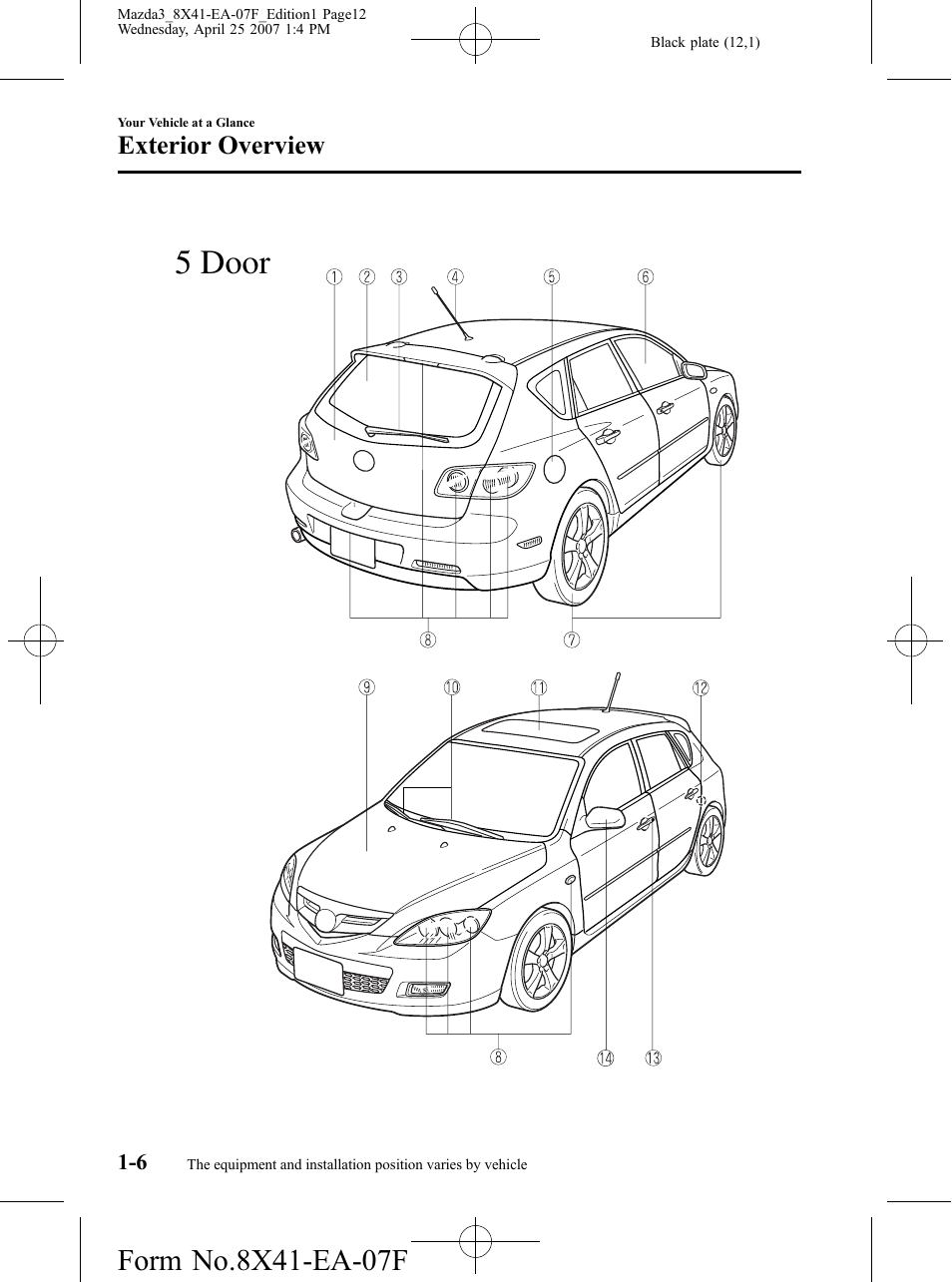 Exterior overview, 5 door | Mazda 2008 SPEED3 User Manual | Page 12 / 394