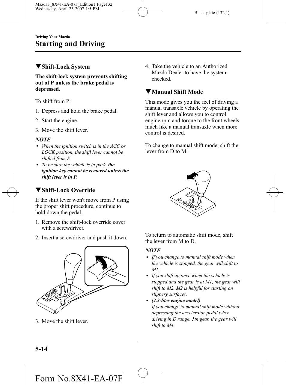 Starting and driving | Mazda 2008 SPEED3 User Manual | Page 132 / 394