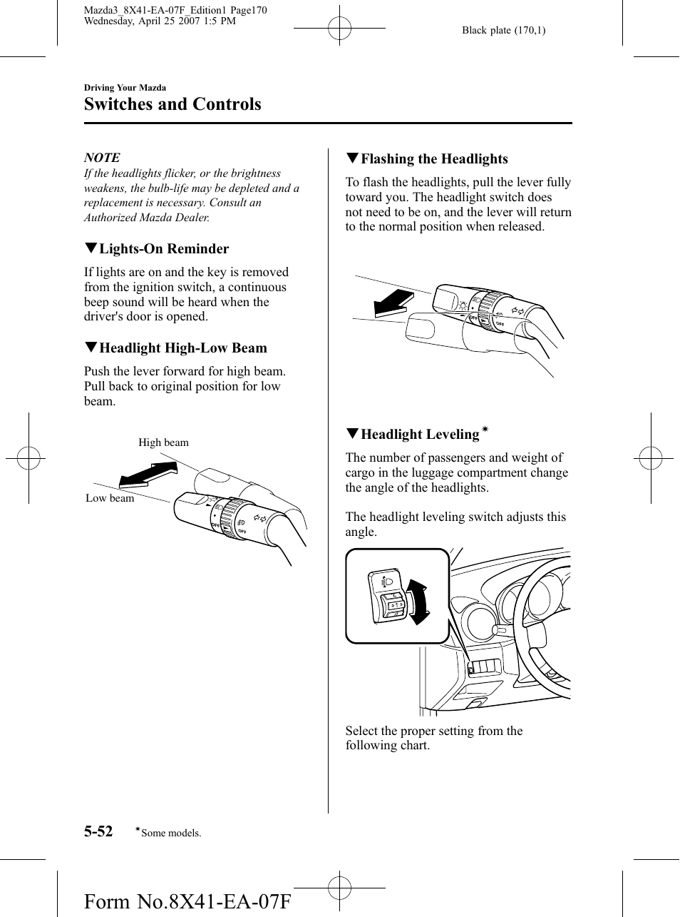 Switches and controls | Mazda 2008 SPEED3 User Manual | Page 170 / 394