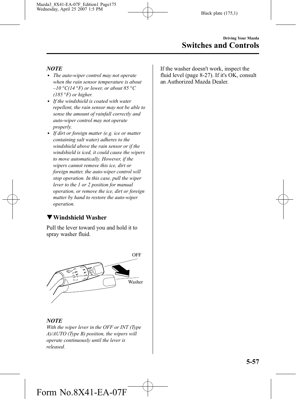 Switches and controls | Mazda 2008 SPEED3 User Manual | Page 175 / 394