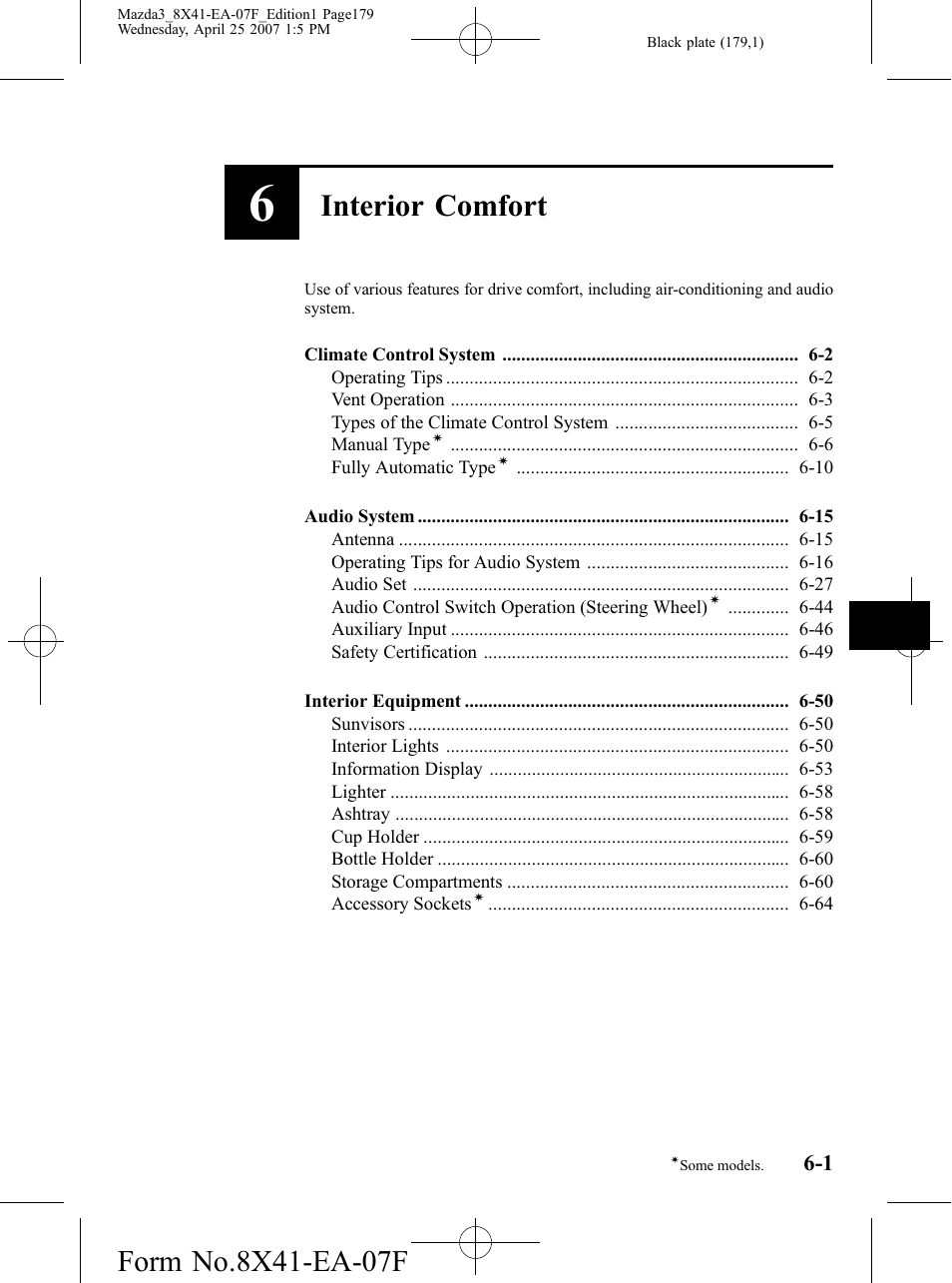 Interior comfort | Mazda 2008 SPEED3 User Manual | Page 179 / 394