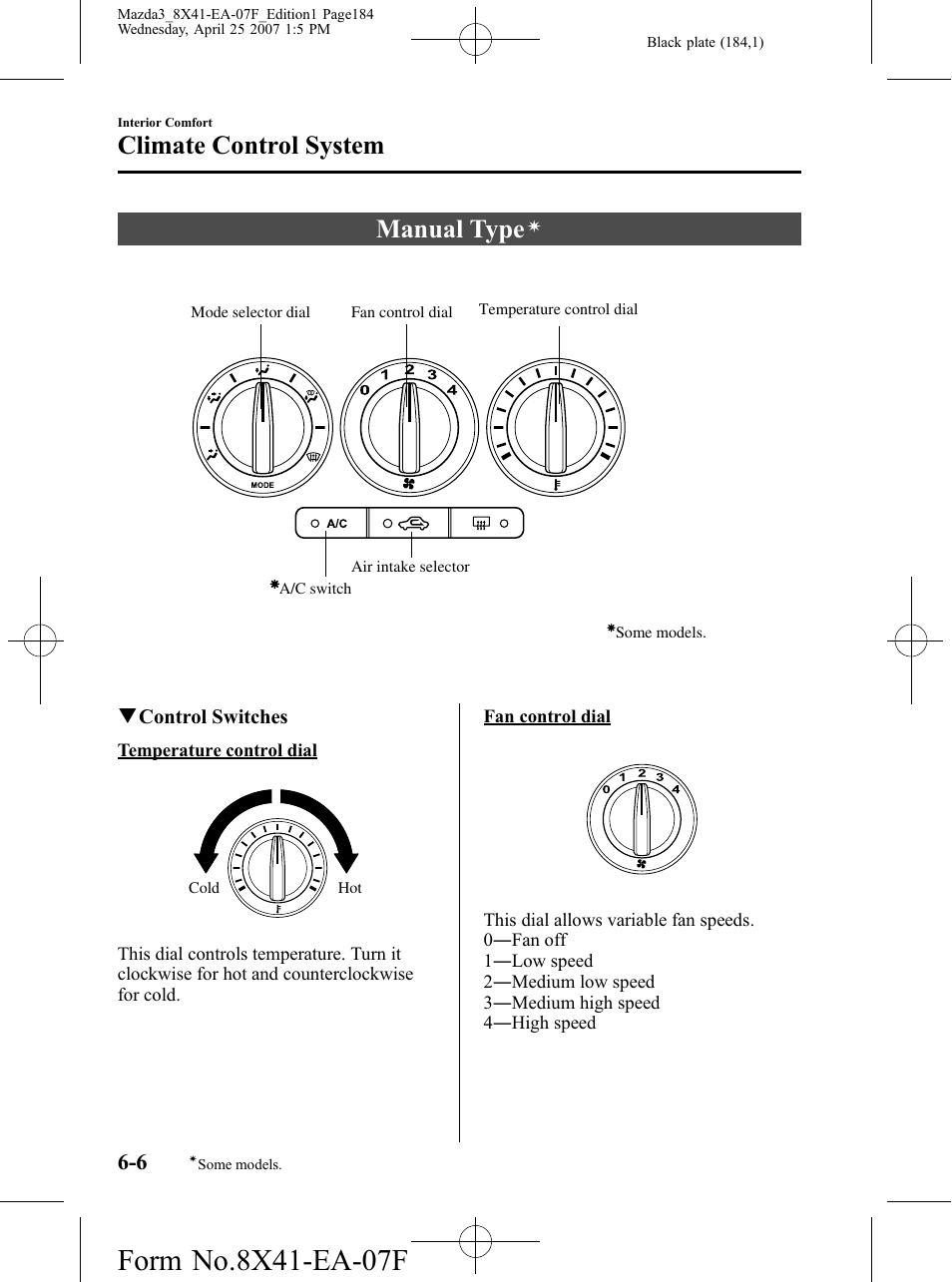 Manual type, Climate control system | Mazda 2008 SPEED3 User Manual | Page 184 / 394