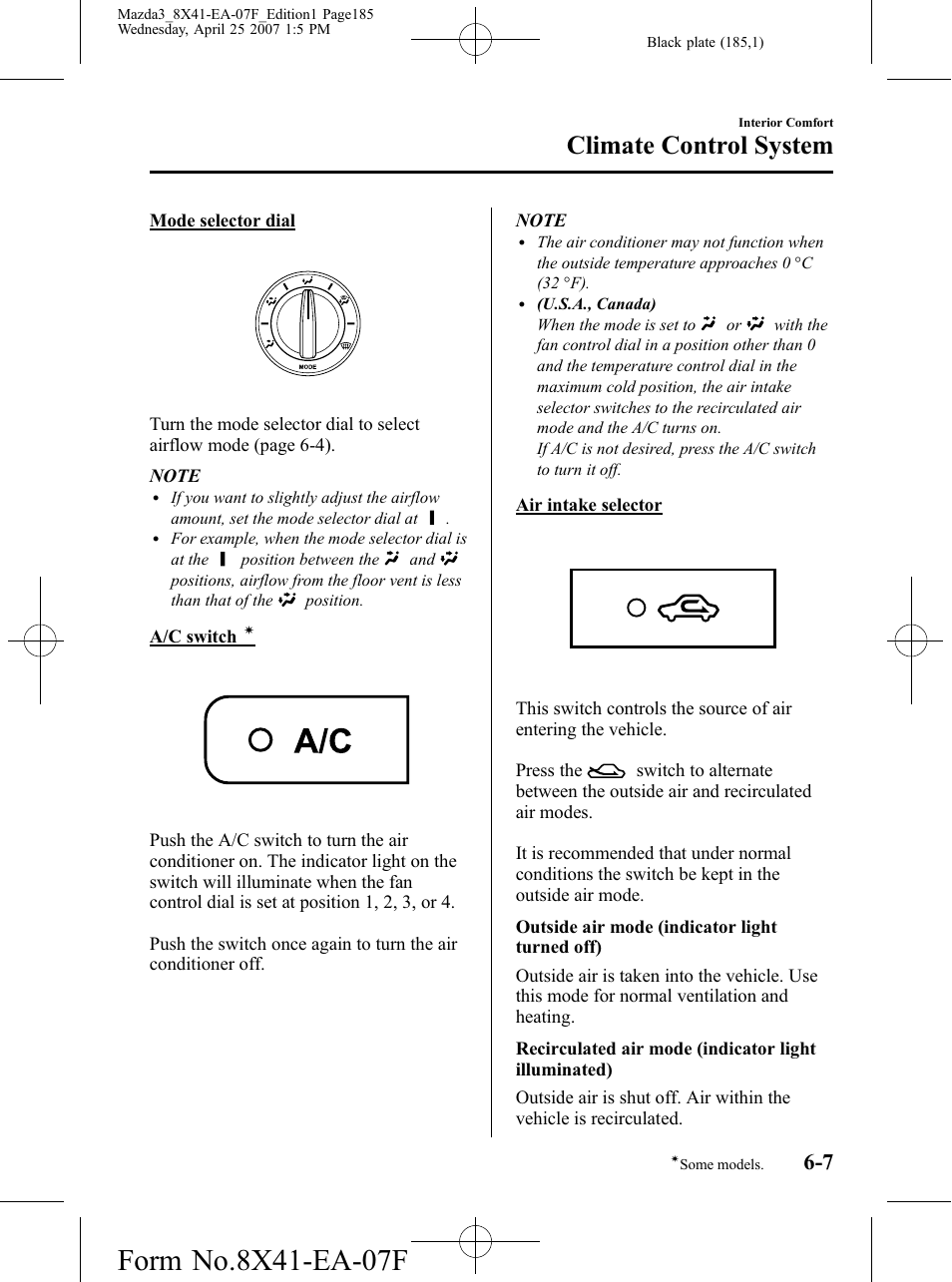 Climate control system | Mazda 2008 SPEED3 User Manual | Page 185 / 394