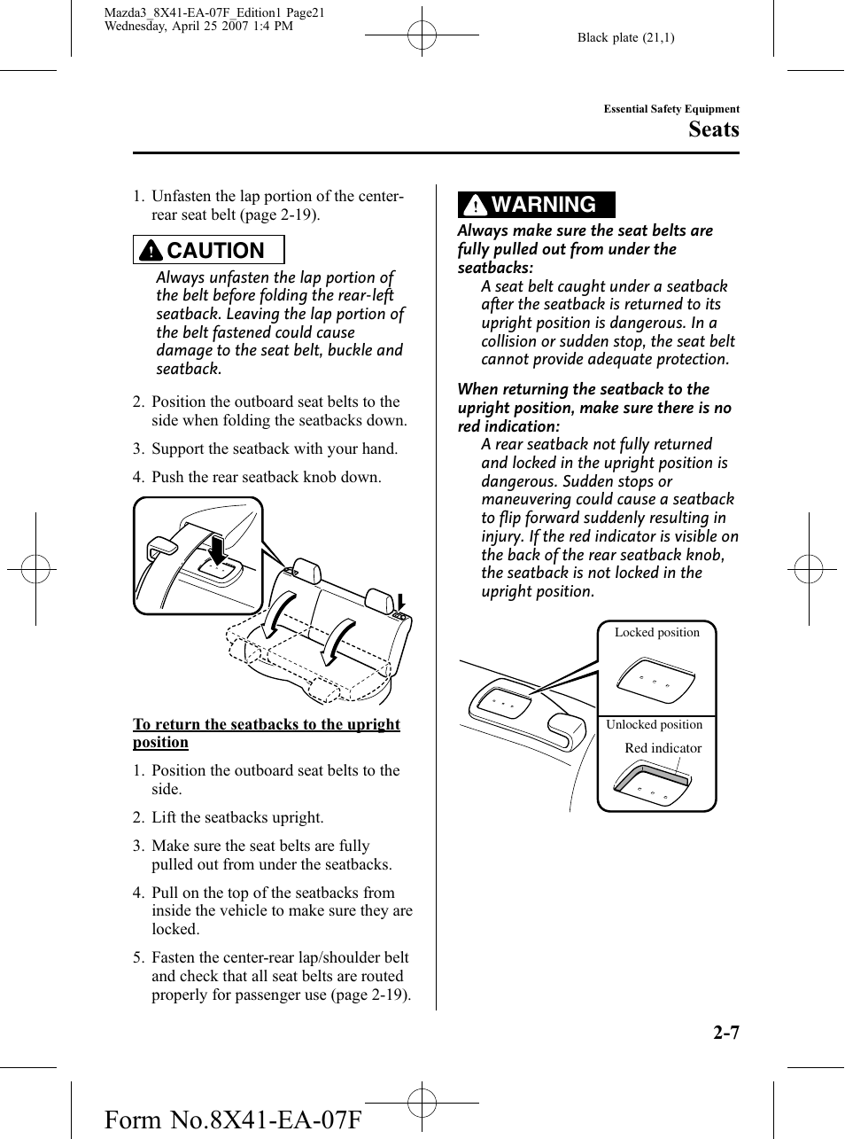 Seats, Caution, Warning | Mazda 2008 SPEED3 User Manual | Page 21 / 394