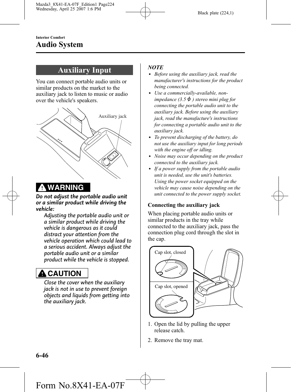Auxiliary input, Auxiliary input -46, Audio system | Warning, Caution | Mazda 2008 SPEED3 User Manual | Page 224 / 394
