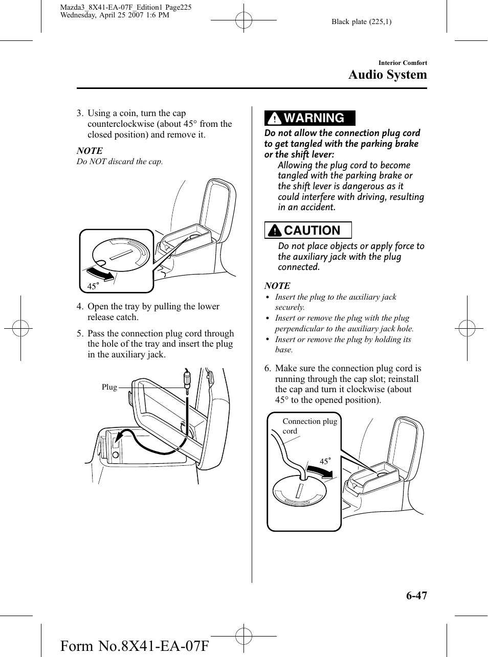 Audio system, Warning, Caution | Mazda 2008 SPEED3 User Manual | Page 225 / 394