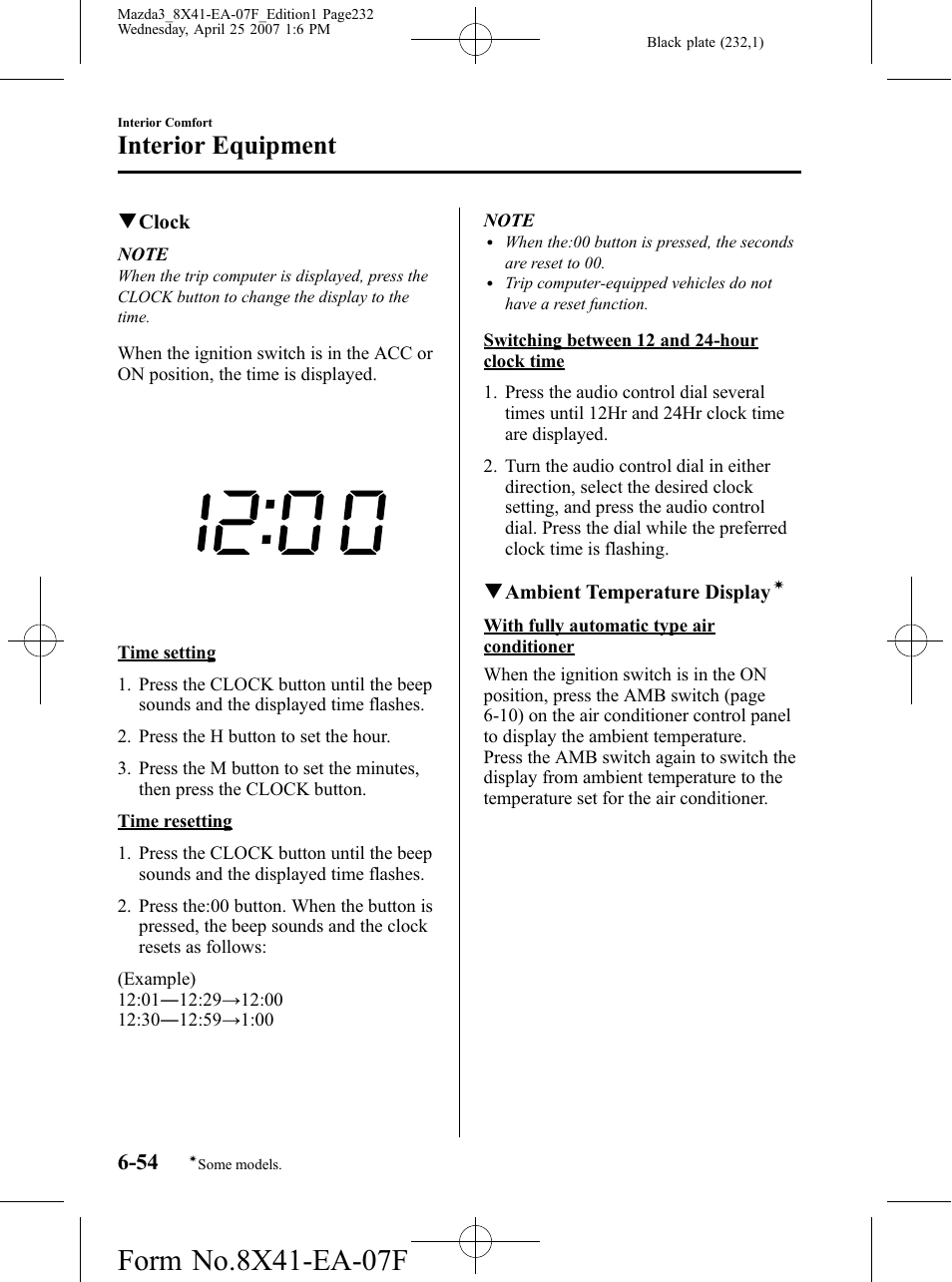 Interior equipment | Mazda 2008 SPEED3 User Manual | Page 232 / 394