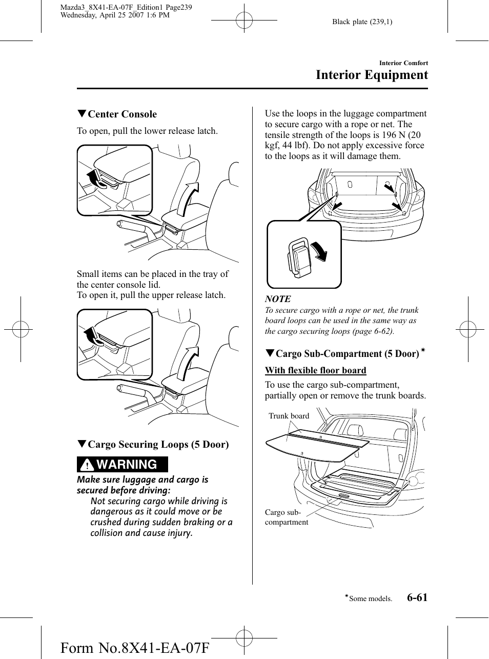 Interior equipment, Warning | Mazda 2008 SPEED3 User Manual | Page 239 / 394