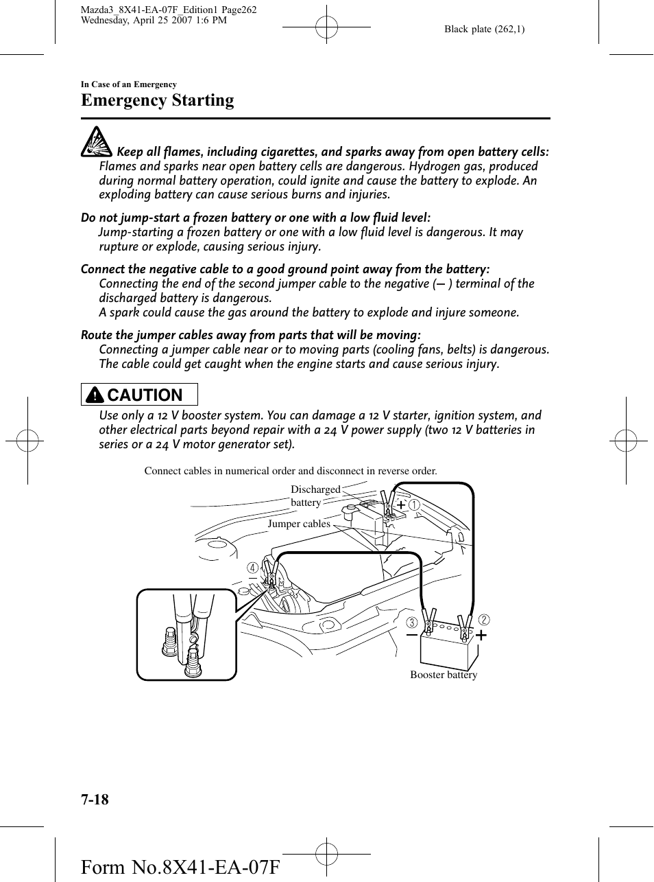 Emergency starting, Caution | Mazda 2008 SPEED3 User Manual | Page 262 / 394