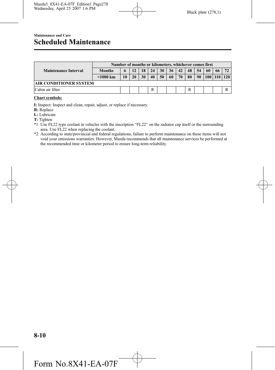 Scheduled maintenance | Mazda 2008 SPEED3 User Manual | Page 278 / 394