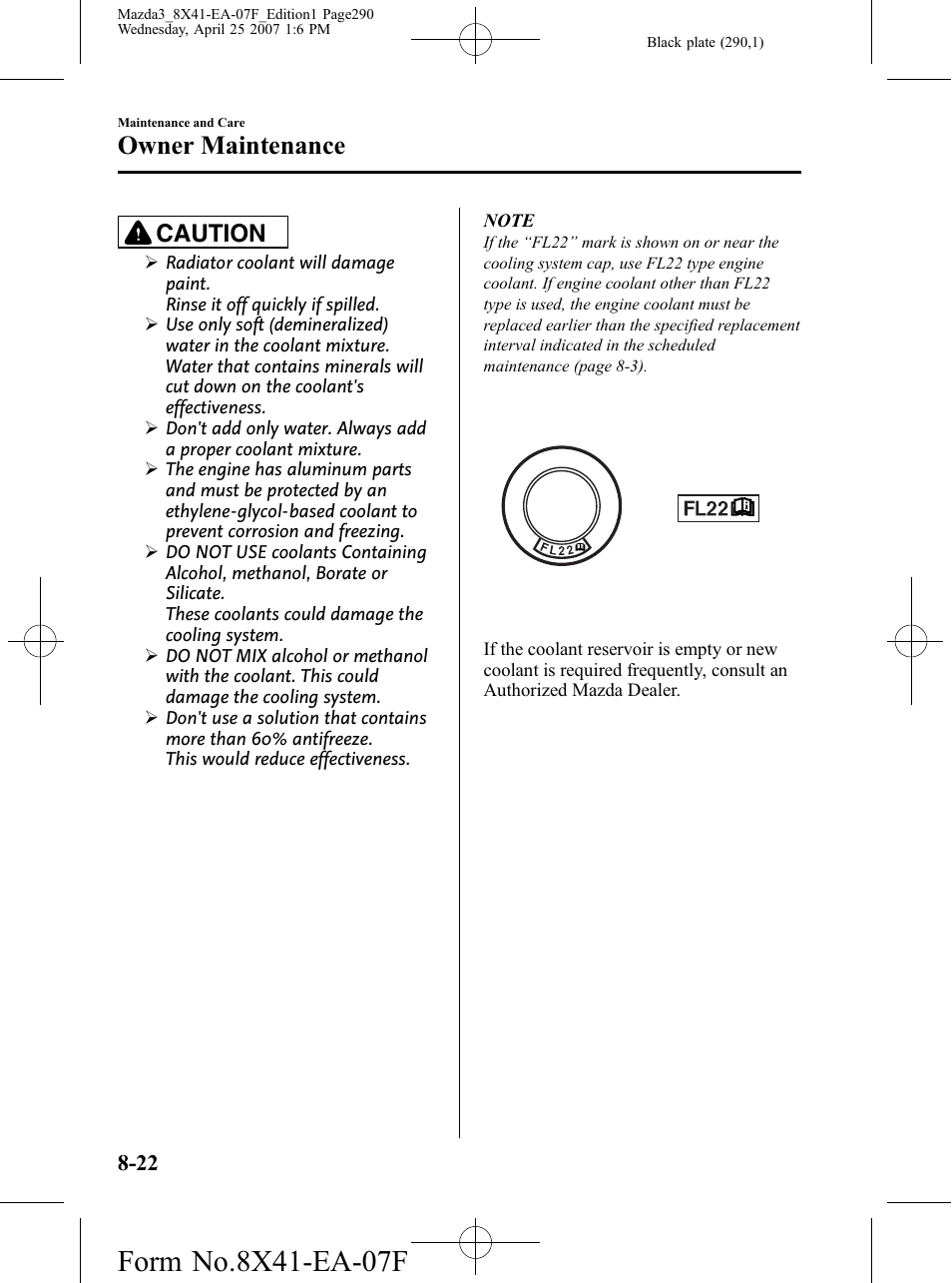 Owner maintenance, Caution | Mazda 2008 SPEED3 User Manual | Page 290 / 394