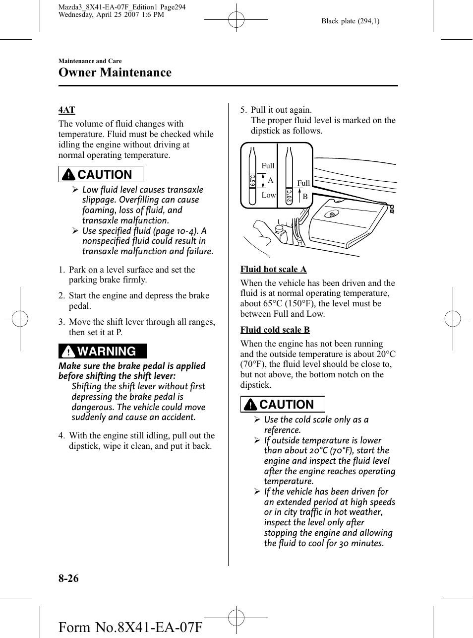 Owner maintenance, Caution, Warning | Mazda 2008 SPEED3 User Manual | Page 294 / 394