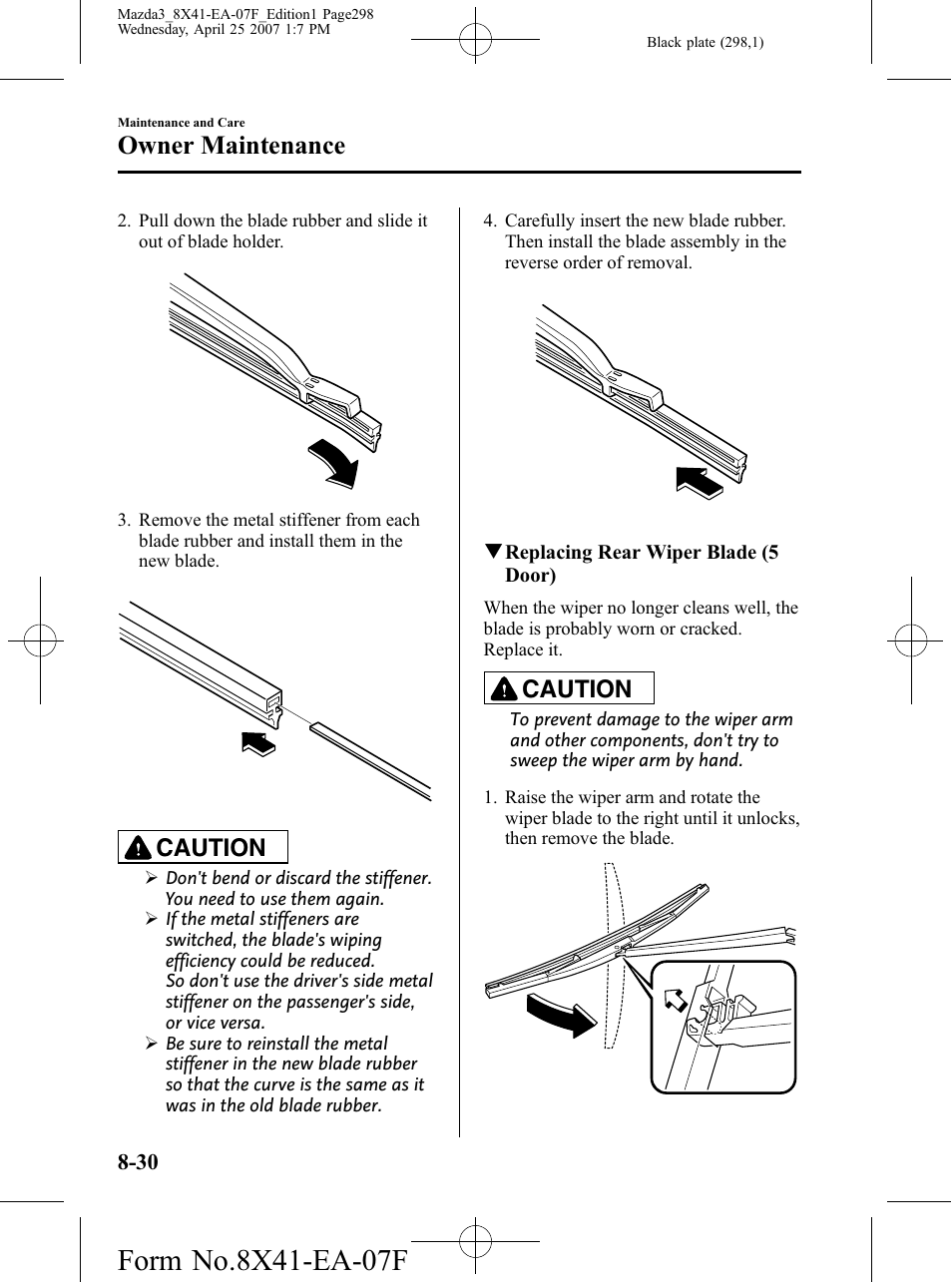 Owner maintenance, Caution | Mazda 2008 SPEED3 User Manual | Page 298 / 394