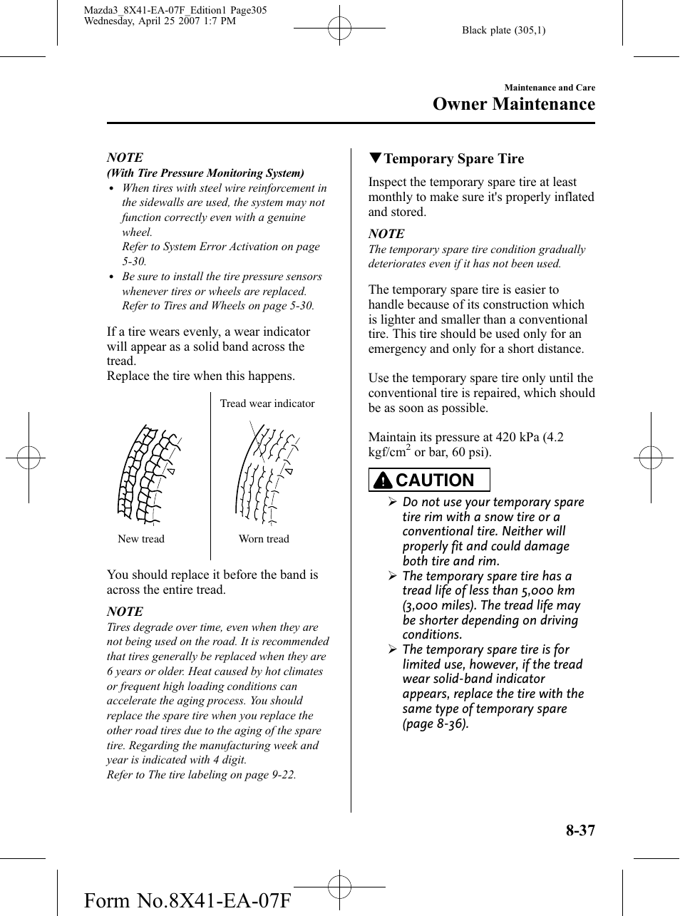 Owner maintenance, Caution | Mazda 2008 SPEED3 User Manual | Page 305 / 394