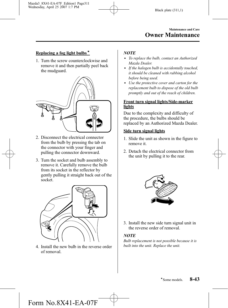 Owner maintenance | Mazda 2008 SPEED3 User Manual | Page 311 / 394