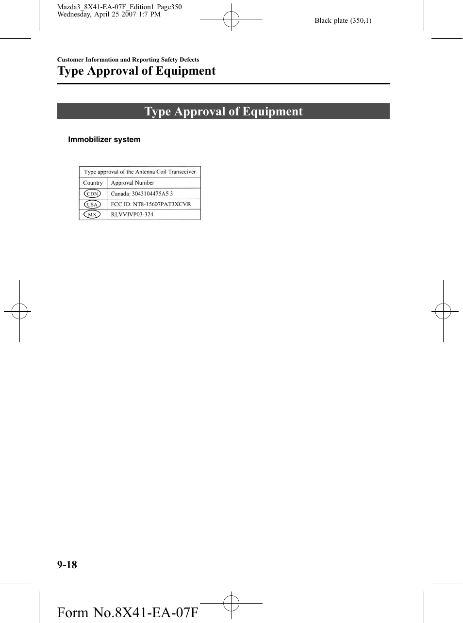 Type approval of equipment, Type approval of equipment -18 | Mazda 2008 SPEED3 User Manual | Page 350 / 394