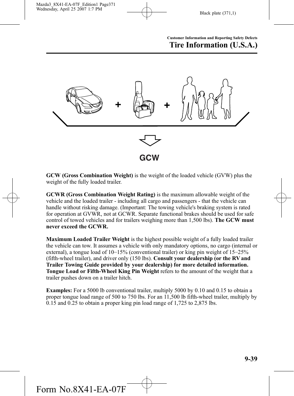 Tire information (u.s.a.) | Mazda 2008 SPEED3 User Manual | Page 371 / 394