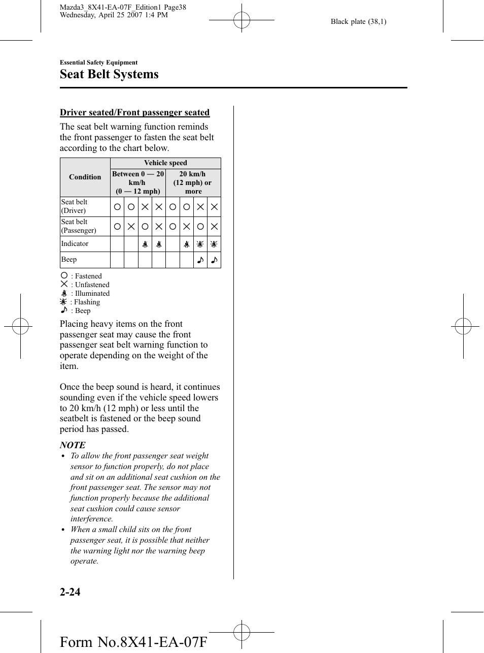 Seat belt systems | Mazda 2008 SPEED3 User Manual | Page 38 / 394