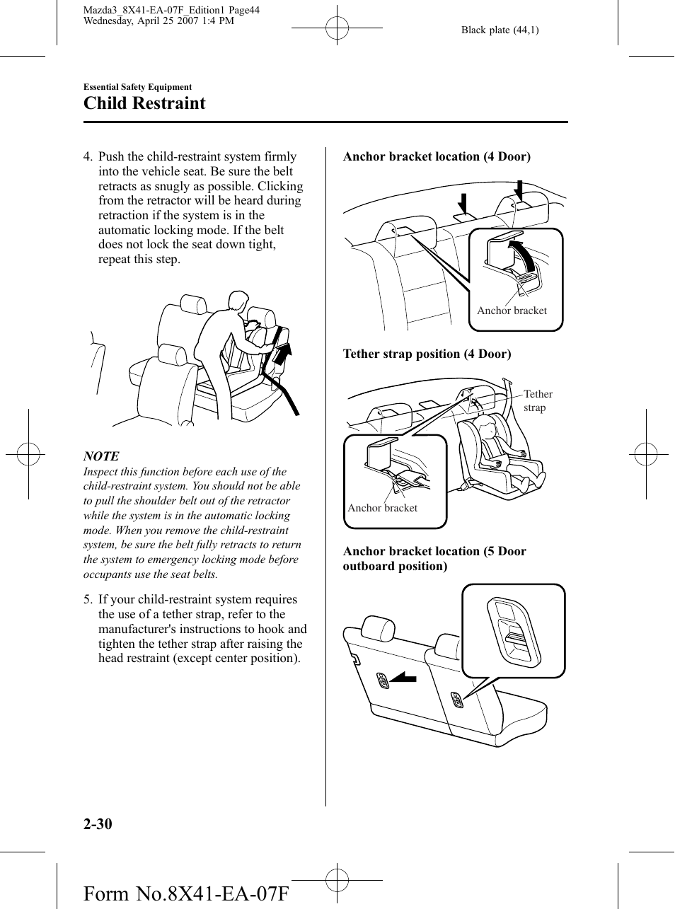 Child restraint | Mazda 2008 SPEED3 User Manual | Page 44 / 394