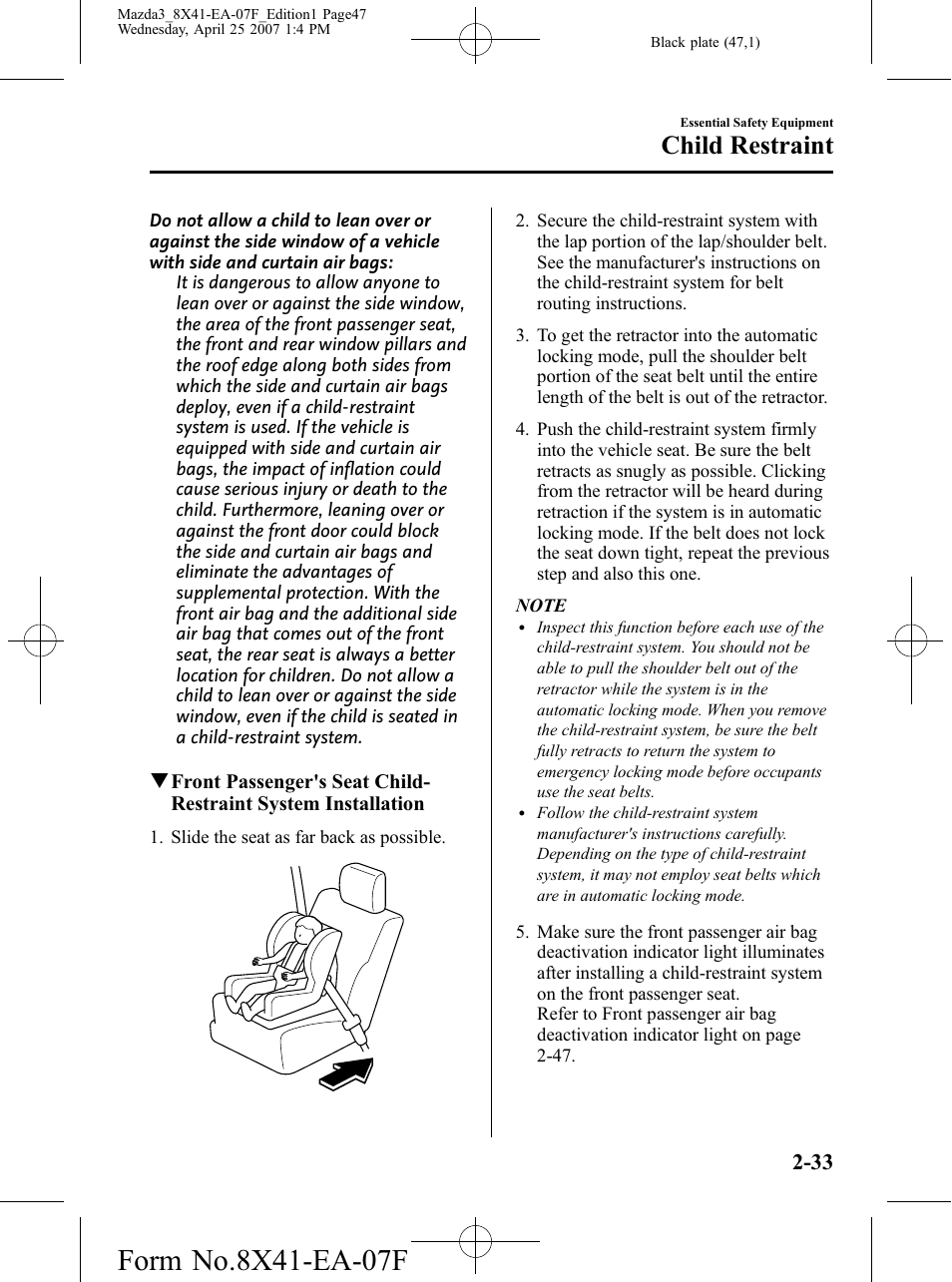 Child restraint | Mazda 2008 SPEED3 User Manual | Page 47 / 394
