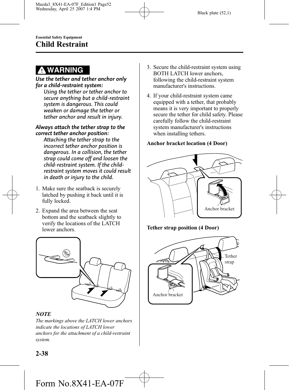 Child restraint, Warning | Mazda 2008 SPEED3 User Manual | Page 52 / 394