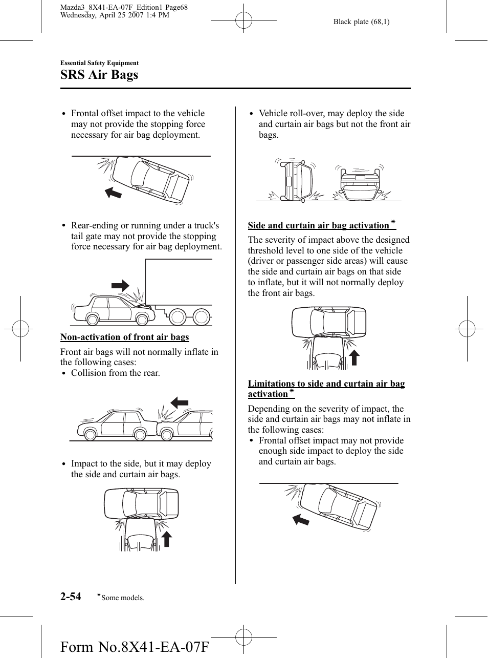 Srs air bags | Mazda 2008 SPEED3 User Manual | Page 68 / 394