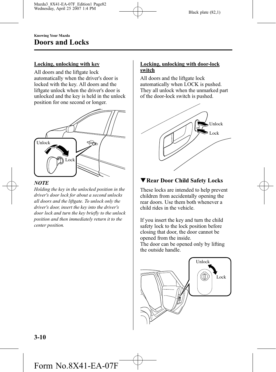 Doors and locks | Mazda 2008 SPEED3 User Manual | Page 82 / 394