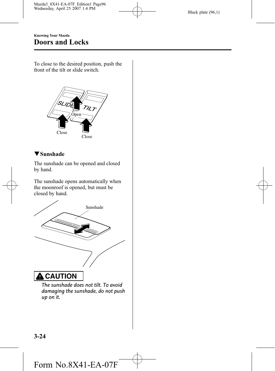 Doors and locks, Caution | Mazda 2008 SPEED3 User Manual | Page 96 / 394