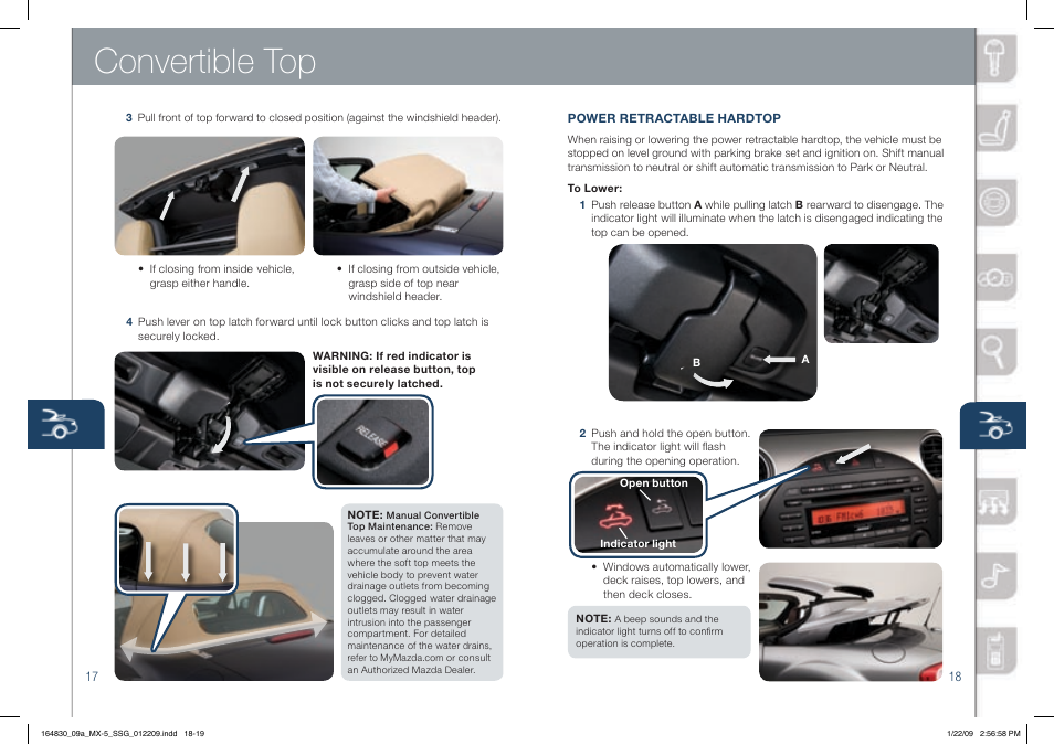 Convertible top | Mazda 2009 MX-5 Miata User Manual | Page 10 / 16