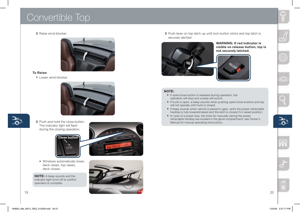 Convertible top | Mazda 2009 MX-5 Miata User Manual | Page 11 / 16