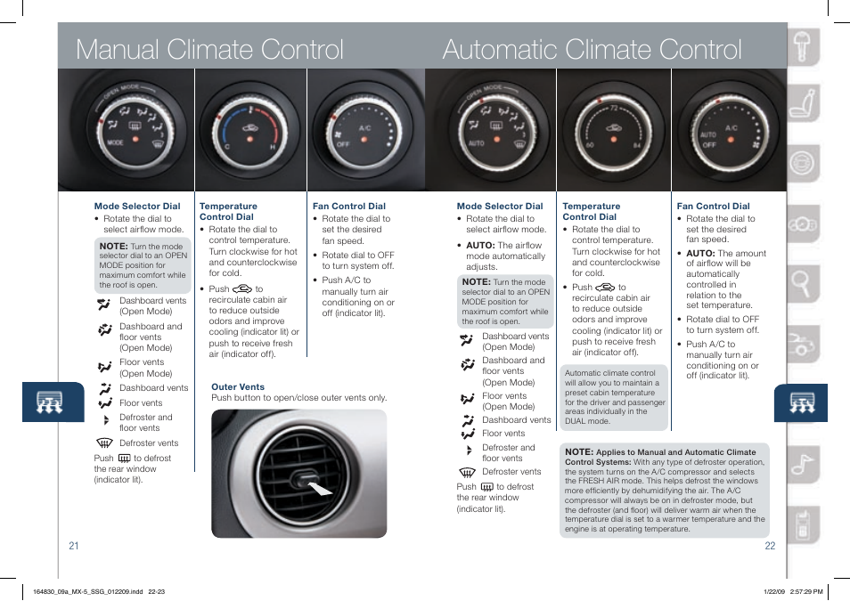 Manual climate control automatic climate control | Mazda 2009 MX-5 Miata User Manual | Page 12 / 16