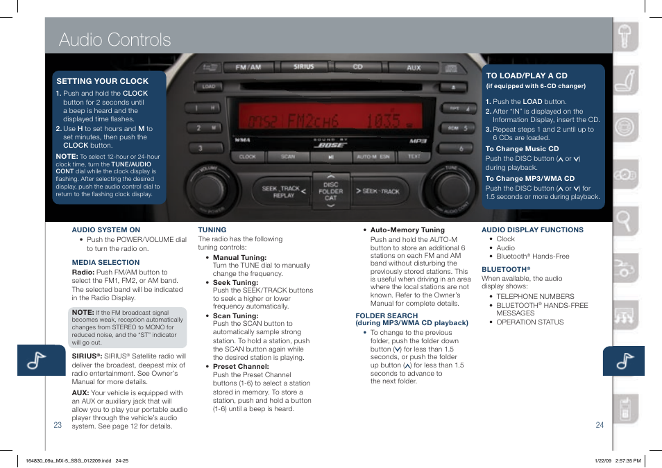 Audio controls | Mazda 2009 MX-5 Miata User Manual | Page 13 / 16