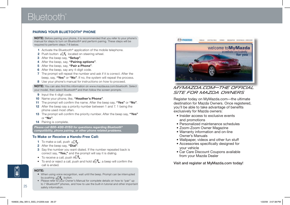 Bluetooth | Mazda 2009 MX-5 Miata User Manual | Page 14 / 16