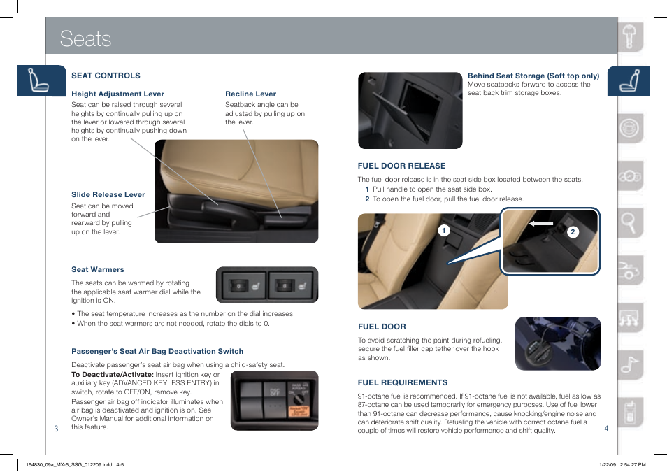 Seats | Mazda 2009 MX-5 Miata User Manual | Page 3 / 16