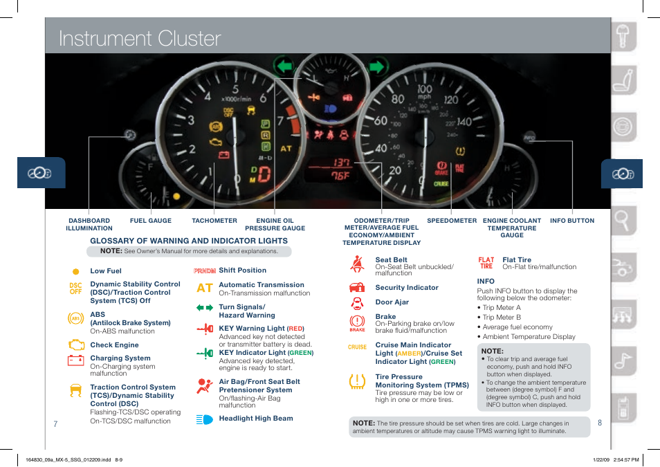 Instrument cluster | Mazda 2009 MX-5 Miata User Manual | Page 5 / 16