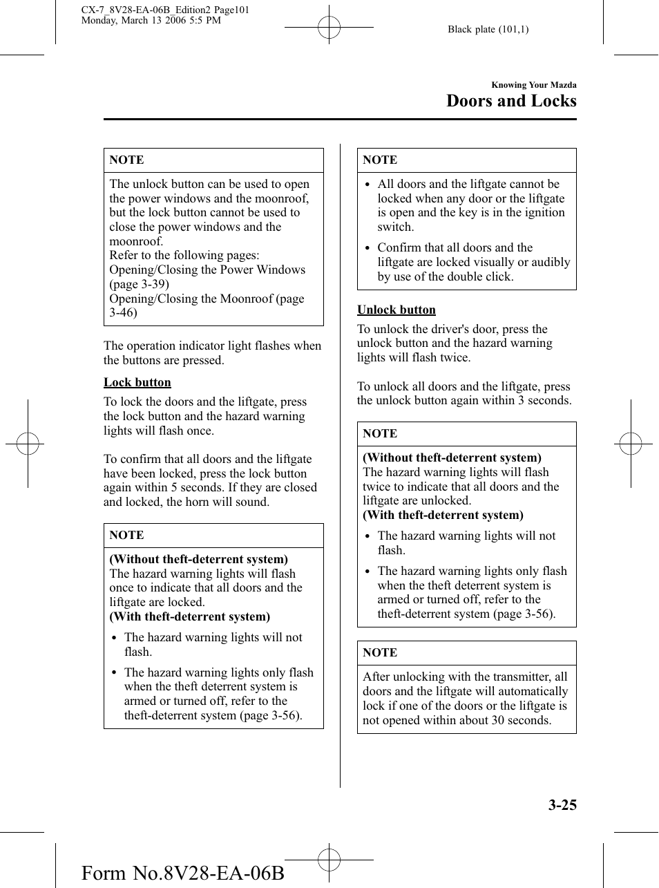 Doors and locks | Mazda 2007 CX-7 User Manual | Page 101 / 406