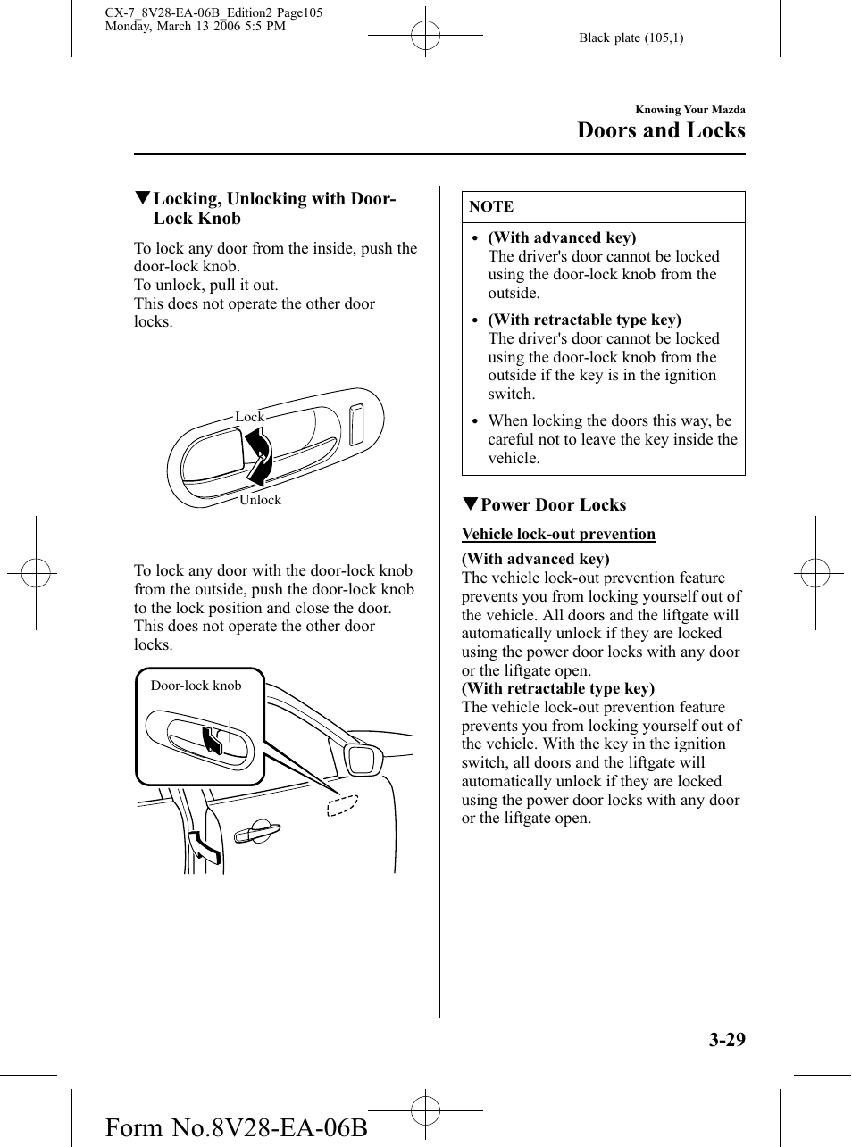 Doors and locks | Mazda 2007 CX-7 User Manual | Page 105 / 406