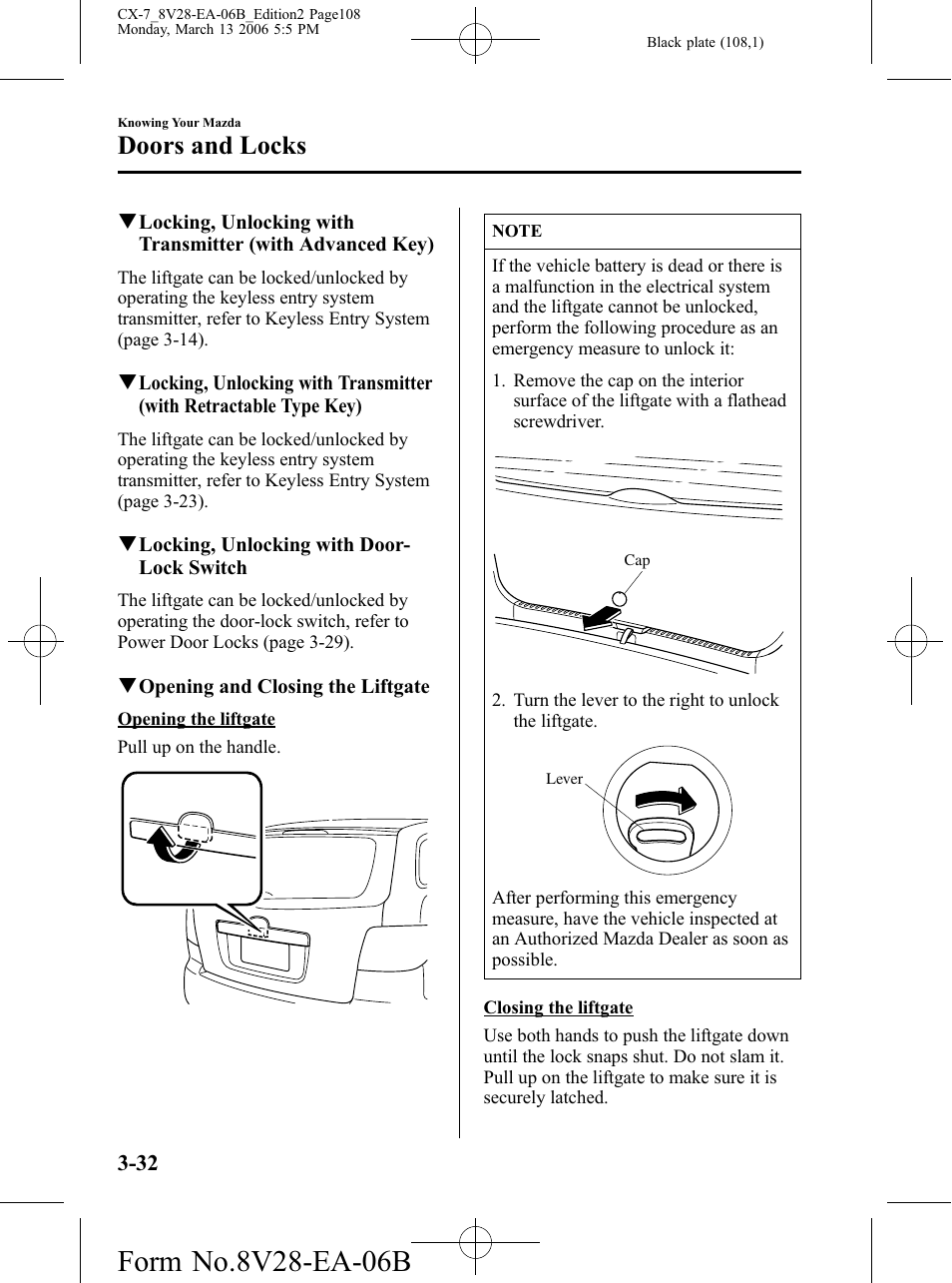 Doors and locks | Mazda 2007 CX-7 User Manual | Page 108 / 406